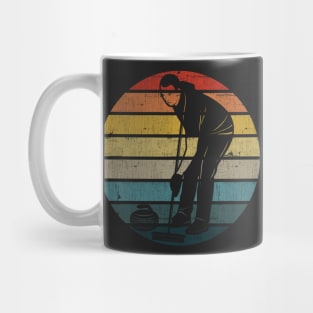 Curling Silhouette On A Distressed Retro Sunset design Mug